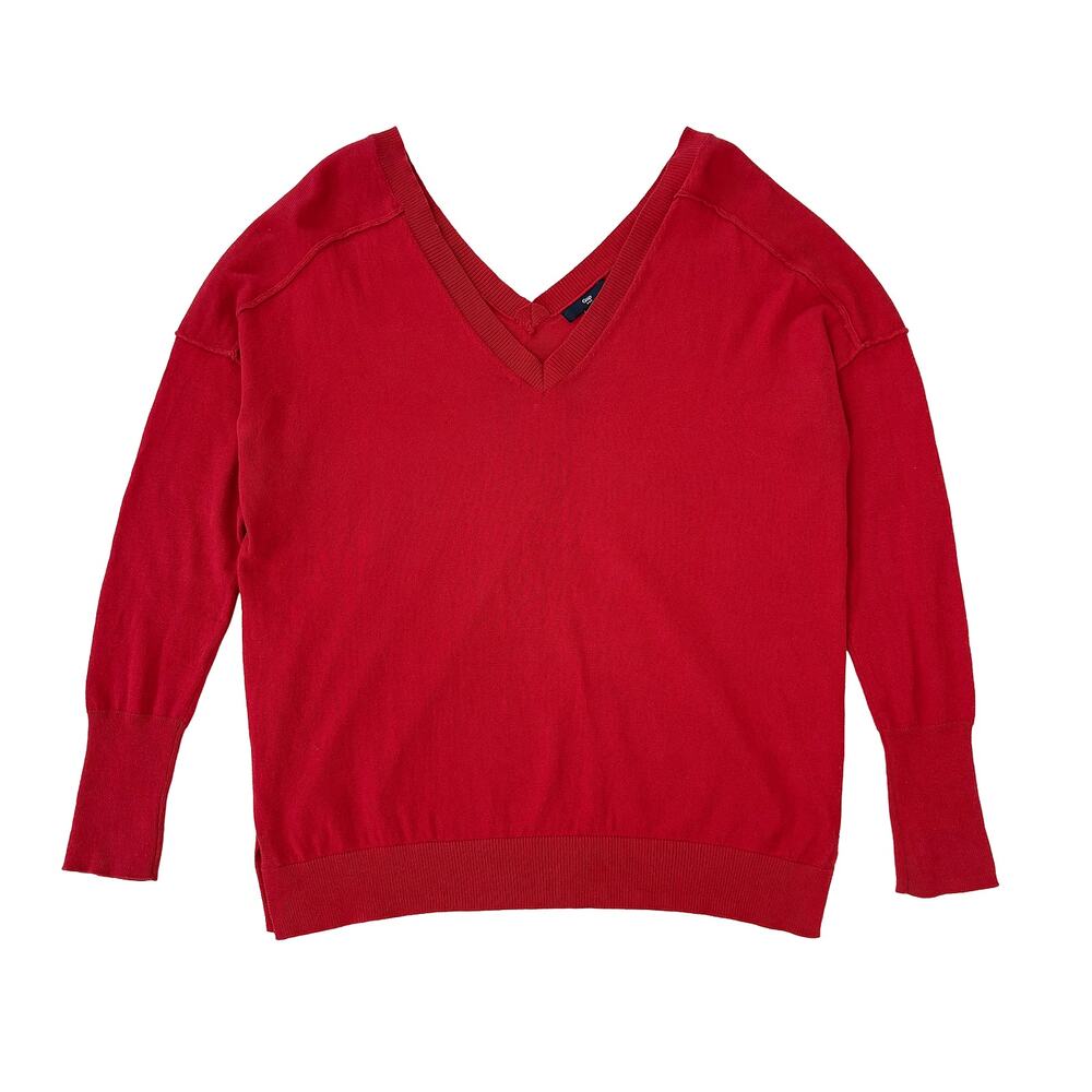 GAP V Neck Red Sweater Womens M Red Cotton Relaxed Classic Preppy